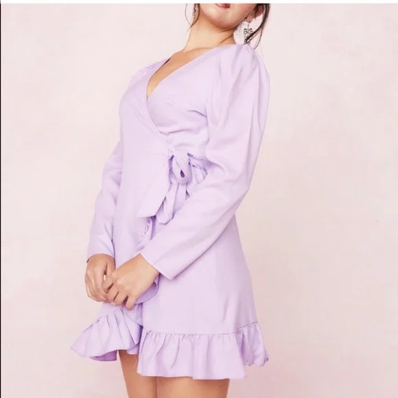 nasty gal satin wrap dress Nasty Gal Women's Satin Wrap Tie Neck Cowl Front Mini Dress in Silver